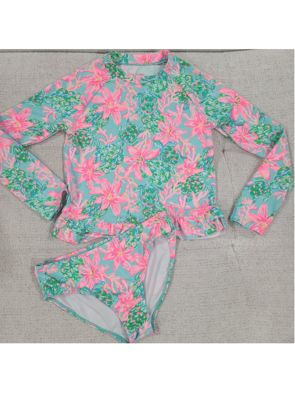 Lilly Pulitzer Sweet Escape Margo UPF 50+ 2-Pc Rashguard Swim Set Girls Sz 10